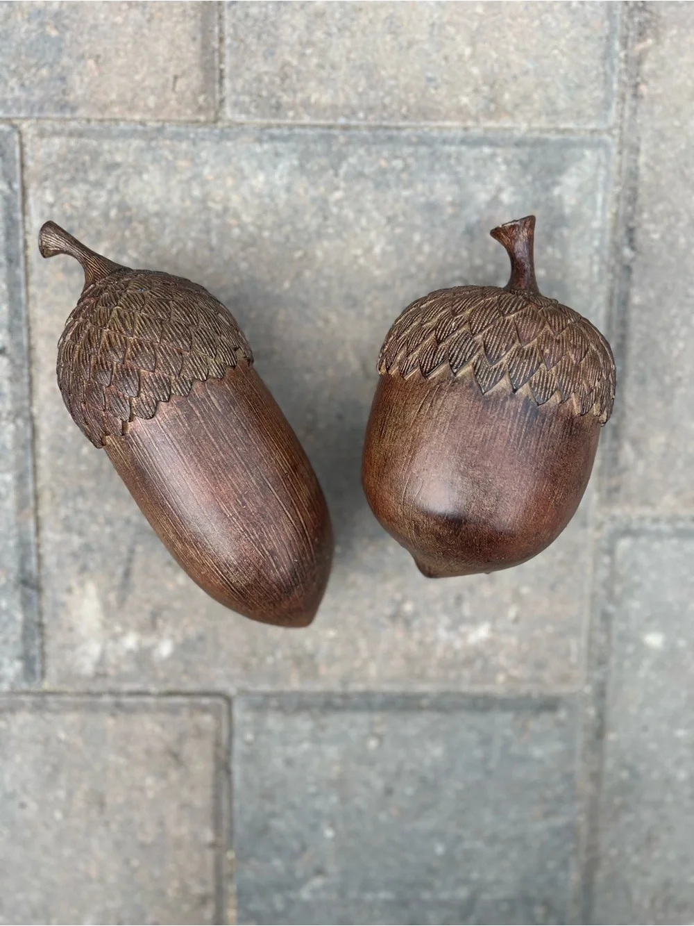 Pair of Large 7-9” Faux Bois Resin Acorn Sculptures – Woodland Decor Figurine